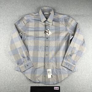 Calvin Klein Shirt 16.5 Dusty Blue Slim Stretch Button Long Sleeve Oeko Tex New